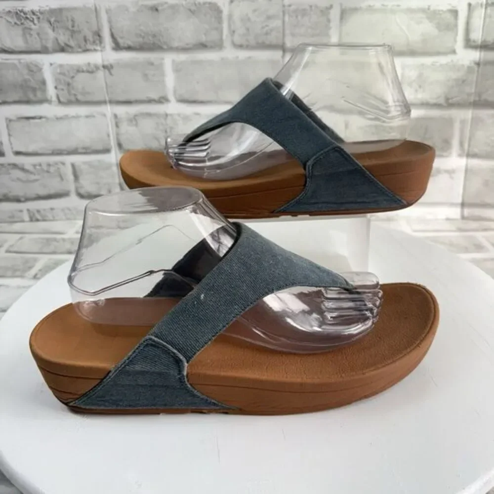 FitFlop The Skinny Toe Post Women's Size 10 Denim Blue Thong Flip Flop Sandals